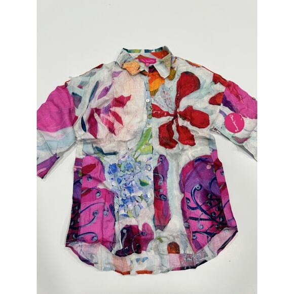 Claire Desjardins 100% Linen Wearable Art Button Collared Shirt Medium NWT ! - Picture 1 of 3